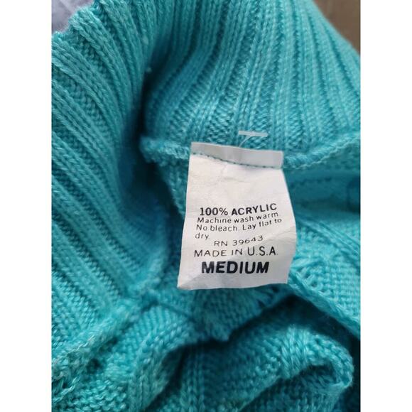 Vintage Turquoise Cable Knit Sweater Womens Sleeveless Sz M - Picture 5 of 5